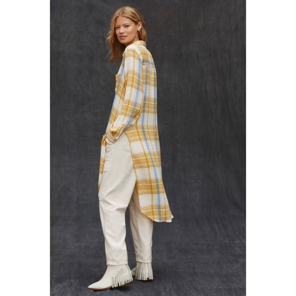 Pilcro for Anthropologie Side-Slit Maxi Tunic Buttondown Neutral Motif NWT Small - Picture 2 of 11